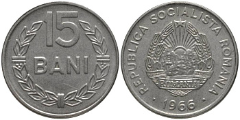 Румыния 15 бани 1966 KM 93 сталь плакированная никелем 181-754