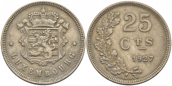 ЛЮКСЕМБУРГ 25 САНТИМОВ 1927 ГОД ТИП KM 37 медно-никель 4548-751