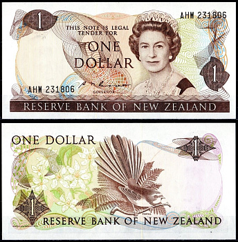 Новая Зеландия 1 доллар ND (1981-1992) Елизавета II (1952-2022), Веерохвост Pick 169 b бумага UNC (пресс) 8615-18-1-2