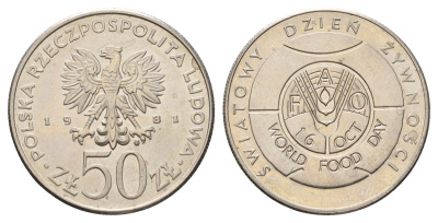 Польша 50 злотых 1981 Продовольственная программа - FAO KM 127 медно-никель UNC 4680-224