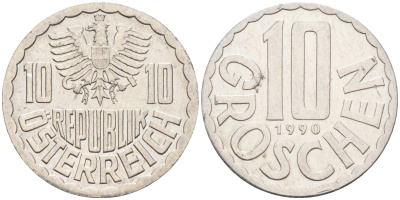 Австрия 10 грошей 1990 KM 2878 алюминий 4580-217