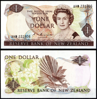 Новая Зеландия 1 доллар ND (1981-1992) Елизавета II (1952-2022), Веерохвост Pick 169 b бумага UNC (пресс) 8615-18-1-2