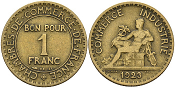 Франция 1 франк 1923 KM 876, Le Franc 218.5 алюминиевая бронза 4142-711