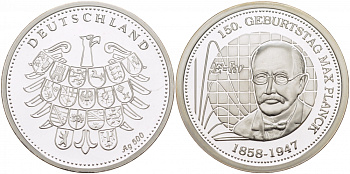 ФРГ медаль 2008 150 ЛЕТ МАКСУ ПЛАНКУ серебро PROOF 06-271-41
