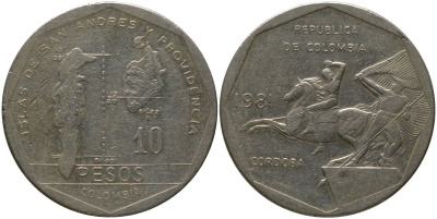Колумбия 10 песо 1981 KM 270 никель латунь 4565-316