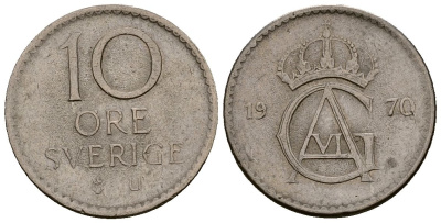 Швеция 10 эре 1970 Густав VI Адольф (1950-1973) KM 835 медно-никель 4164-1021