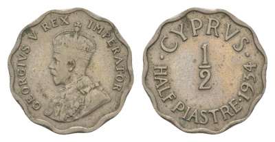 Кипр 1/2 пиастра 1934 KM 20 медно-никель 4627-622