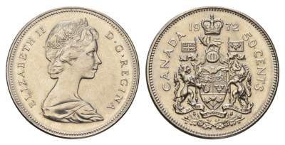 Канада 50 центов 1972 Елизавета II (1952-2022), герб KM 75.1 никель aUNC 110-923