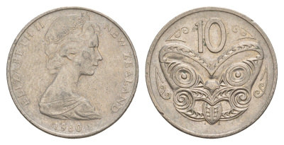 Новая Зеландия 10 центов 1980 KM 41.1 медно-никель 4179-1024