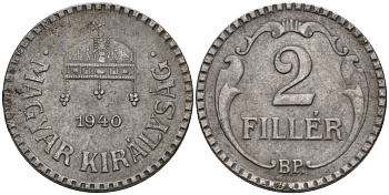 Венгрия 2 филлера 1940 KM 518.2 сталь 4115-968