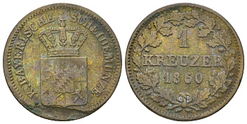 Бавария 1 крейцер 1860 Максимилиан II (1848-1864) KM 473 серебро 4615-1224