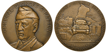 Франция медаль ND Генерал Джордж Паттон, освобождение Европы, 62,8 мм, 157,6 гр  бронза  UNC  4113-723