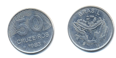 БРАЗИЛИЯ 50 КРУЙЗЕЙРО 1983 KM 594.1 сталь aUNC 51-4813