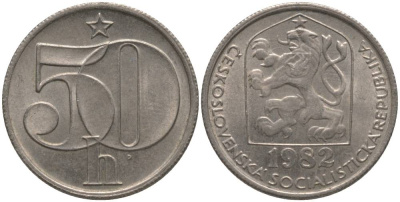 ЧЕХОСЛОВАКИЯ 50 ГЕЛЛЕРОВ 1982 KM 89 медно-никель 181-152