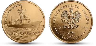 Польша 2 злотых 2013 MW, серия суда польского флота, "генерал К. Пуласки" KM 866 нордик  UNC  M60-06