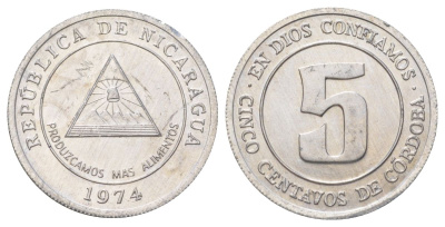 Никарагуа 5 сентаво 1974 KM 27 алюминий aUNC 4623-1227