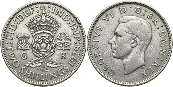 Великобритания 2 шиллинга (флорин) 1938 Георг VI (1936-1952) KM 855, Spink 4081 серебро 4403-1246