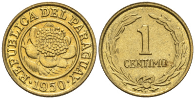 Парагвай 1 сентимо 1950  KM 20 алюминиевая бронза  aUNC  220-1038