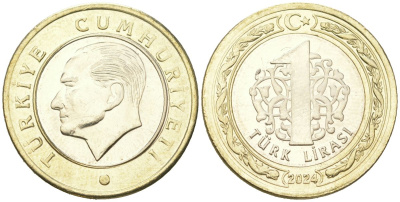 Турция 1 лира 2024 KM?1575 биметалл UNC 68-1157