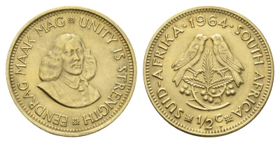 ЮАР 1/2 цента 1964 Ян ван Рибек KM 56 латунь 4114-512