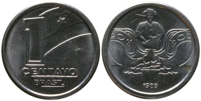 Бразилия 1 сентаво 1989 KM 611, Schon 120 нержавеющая сталь 4567-1038