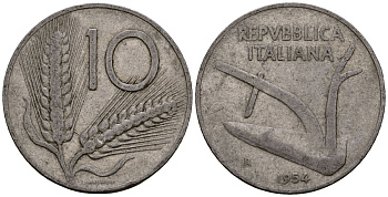 Италия 10 лир 1954 KM 93 алюминий 4177-845