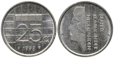 Нидерланды 25 центов 1998 Беатрикс (1980-2013) KM 204 никель 39-1259