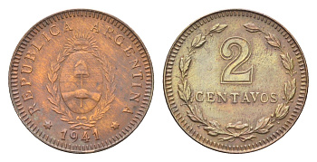 Аргентина 2 сентаво 1941 KM 38 медь 4664-146
