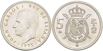 Испания 5 песет 1975 (76) Хуан Карлос I (1975-2014) KM 807 медно-никель 4519-926