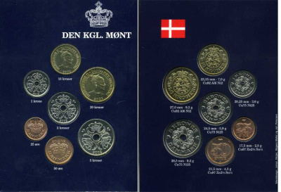 Дания набор из 7 монет 2002 официальный набор монетного двора в картонном буклете BUNC 00-00