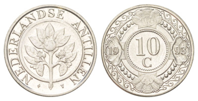 Нидерландские Антильские острова (Нидерландские Антилы) 10 центов 1993 KM 34 сталь плакированная никелем UNC 4625-527
