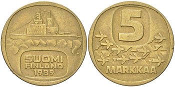 Финляндия 5 марок 1989 M KM 57 алюминиевая бронза 4142-1042