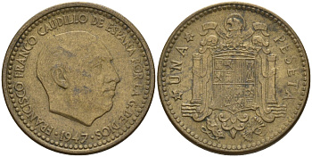 Испания 1 песета 1947 (52) Франсиско Франко (1939 - 1975) KM 775 алюминиевая бронза 4155-322