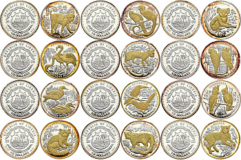 Либерия набор из 12 монет по 10 долларов 2005 редкая фауна мира, позолота, брильянты серебро PROOF 00-00-00