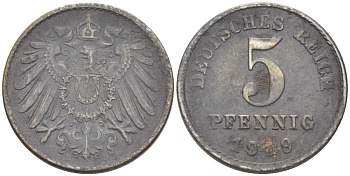 ГЕРМАНИЯ 5 ПФЕННИГОВ 1919 D KM 19, J. 297, Weege 5 железо 206-725