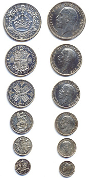 Великобритания годовой набор из 6 монет 1927 в родной коробке Spink 4036, 4037, 4038, 4039, 4040, 4042 серебро UNC 7-1-6