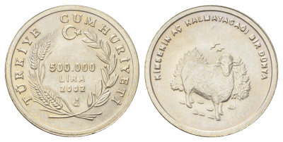 Турция 500000 лир 2002 Овца KM 1161 медно-никель UNC 4659-211