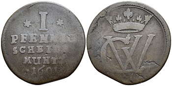 БРАУНШВЕЙГ-ЛЮНЕБУРГ-ЦЕЛЛЕ 1 ПФЕННИГ 169Х ГЕОРГ II ВИЛЬГЕЛЬМ (1665-1705)KM 336 медь 560-662
