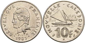 Французская Новая Каледония 10 франков 1983 KM 11 никель 4571-636