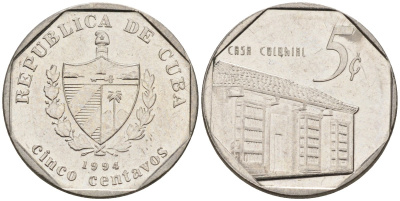 Куба 5 сентаво 1994 Casa Colonial KM 575.1 сталь плакированная никелем 100-142