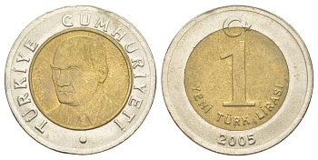 Турция 1 лира 2005 KM 1169 биметалл aUNC 4629-725