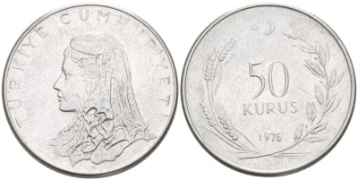 Турция 50 курушей 1976 Анатолийская невеста KM 899 нержавеющая сталь 119-136