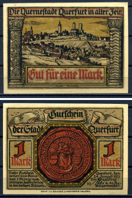 Кверфурт (Пруссия, Саксония) 1 марка 1921 картон UNC (пресс) 7556-26-1-1