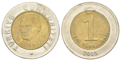 Турция 1 лира 2005 Кемаль Ататюрк KM 1169 биметалл aUNC 4629-725