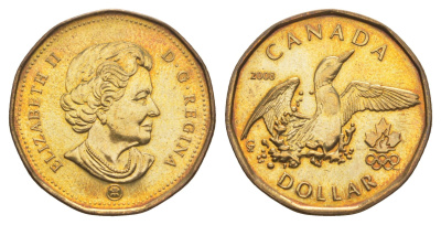 Канада 1 доллар 2008 XXIX летние Олимпийские игры, Пекин 2008 KM 787 никель плакированный позолоченной бронзой UNC 4637-1012