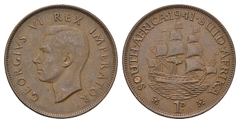 ЮАР 1 пенни 1941 Георг VI (1936-1952) KM 25 бронза 4572-813