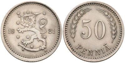 ФИНЛЯНДИЯ 50 ПЕННИ 1921 H KM 26 медно-никель 192-1112