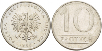 ПОЛЬША 10 ЗЛОТЫХ 1986 MW KM 152.1 медно-никель 213-831