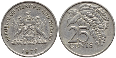 Тринидад и Тобаго 25 центов 1977 цветок дикая пуансеттия KM 32 медно-никель 4396-733