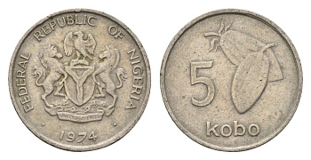 Нигерия 5 кобо 1974 KM 9.1 медно-никель 4701-1248